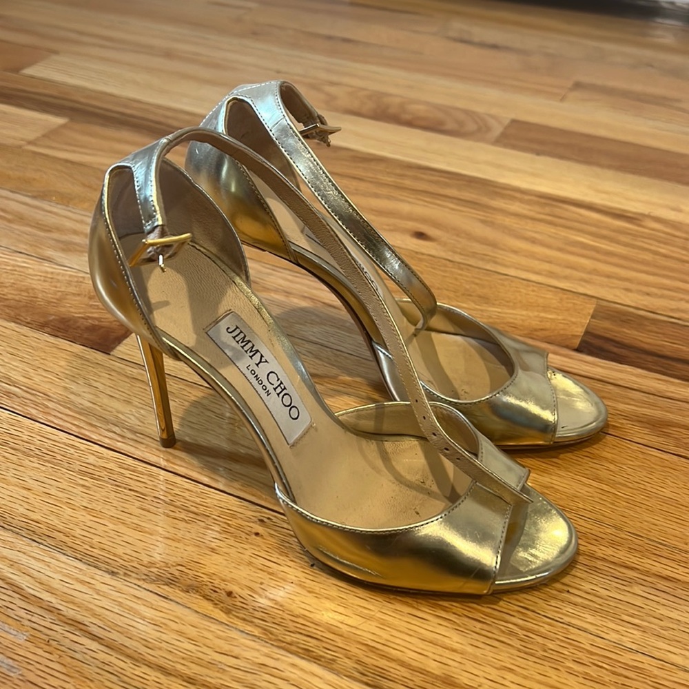 Jimmy Choo Annie Metallic Gold Sandals - size 6/36